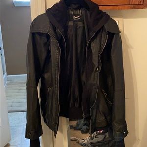 Faux leather, hooded jacket